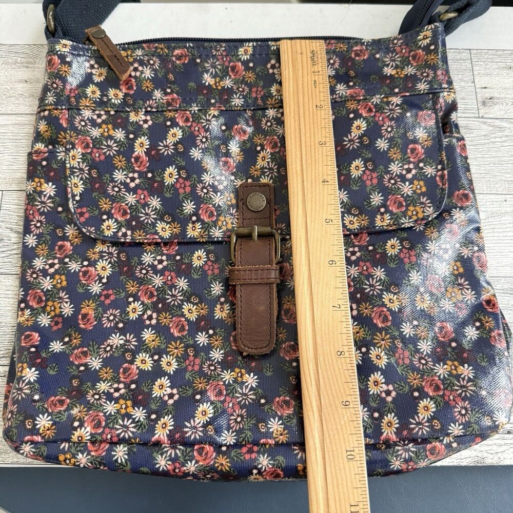 Fat Face British Canvas Crossbody Bag Blue Tan Print Medium Cotton PVC Coating - Picture 6 of 10